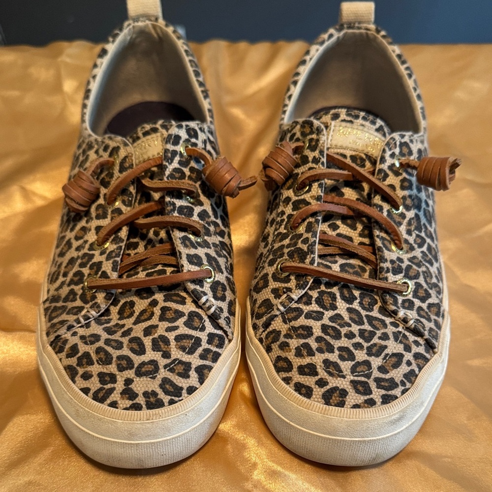 Sperry Leopard Print Sneakers with Tan Laces
